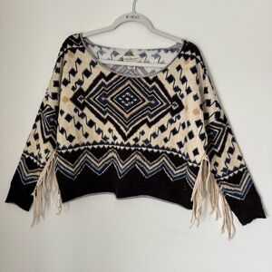 Denim & Supply Ralph Lauren Western Fringe Aztec Print Boatneck Sweater Top